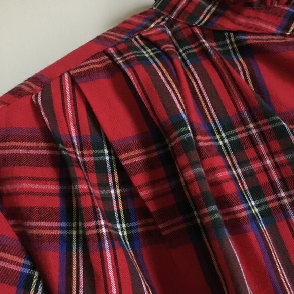 Vintage Plaid Shoulder Pad Cotton Mockneck Button Down Blouse - Picture 3 of 16